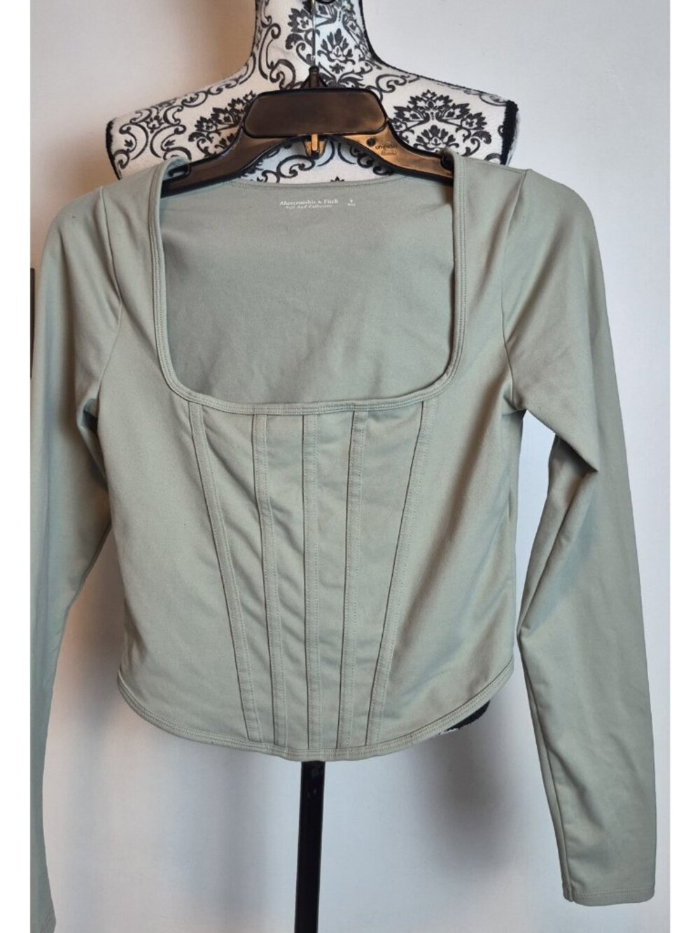 Abercrombie & Fitch Womens S Corset Crop Top Sage Green Boning Y2K